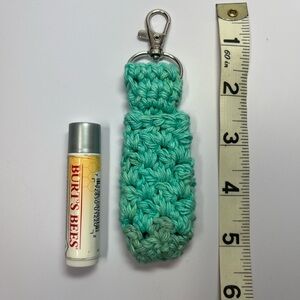 Handmade Crochet Lip Gloss Holder Keychain Approx 5-1/2” long Green